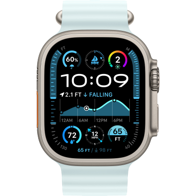 Apple Watch Ultra 2 2024 GPS + Cellular 49mm Natural Titanium Case with Ice Blue Ocean Band (MYT03+MXTF3)