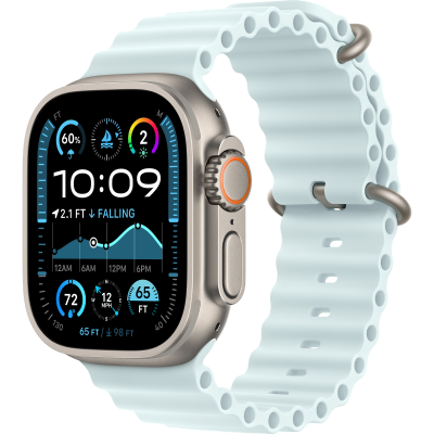 Apple Watch Ultra 2 2024 GPS + Cellular 49mm Natural Titanium Case with Ice Blue Ocean Band (MYT03+MXTF3)