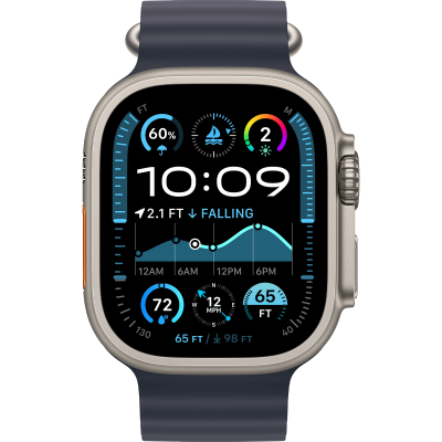 Apple Watch Ultra 2 2024 GPS + Cellular 49mm Natural Titanium Case with Navy Ocean Band (MX4D3)