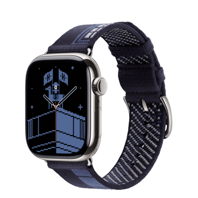 Apple Watch Hermès Series 11 GPS + Cellular 42mm Silver Titanium Case with Bleu Nuit Faubourg Party (MGKW4+MGHC4)