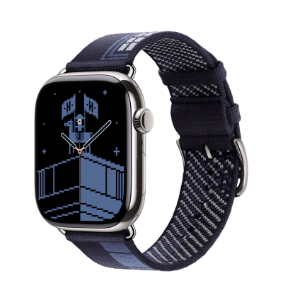 Apple Watch Hermès Series 11 GPS + Cellular 46mm Silver Titanium Case with Bleu Nuit Faubourg Party (MGKY4+MGHD4)