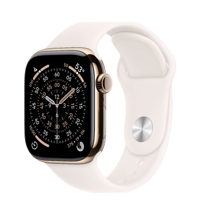 Apple Watch Series 11 GPS + Cellular 42mm Gold Titanium Case with Light Blush Sport Band - M/L (MF8X4)