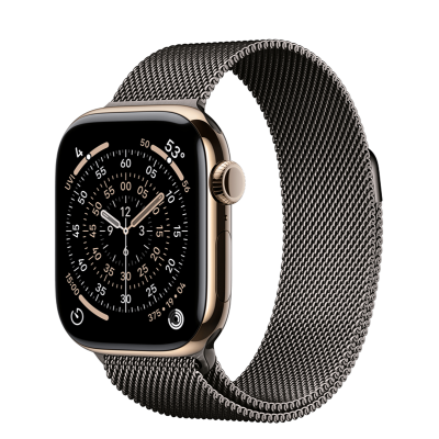 Apple Watch Series 11 GPS + Cellular 42mm Gold Titanium Case with Slate Milanese Loop (MF9M4+MGJ14)