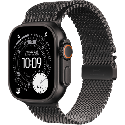 Apple Watch Ultra 3 GPS + Cellular 49mm Black Titanium Case with Black Titanium Milanese Loop - Large (MF1T4)