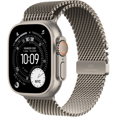 Apple Watch Ultra 3 GPS + Cellular 49mm Natural Titanium Case with Natural Titanium Milanese Loop - Large (MF0E4)