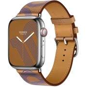 Apple Watch Hermès Series 7 GPS + Cellular 41mm Silver Stainless Steel Case (MKLK3) with Biscuit/Bleu Électrique Swift Leather (MKFT3)