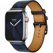 Apple Watch Hermès Series 7 GPS + Cellular 41mm Silver Stainless Steel Case (MKLK3) with Noir/Bleu Electrique Swift Leather (MKFR3)