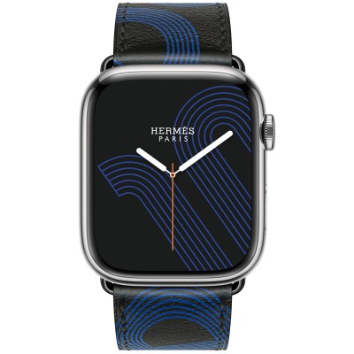 Apple Watch Hermès Series 7 GPS + Cellular 41mm Silver Stainless Steel Case (MKLK3) with Noir/Bleu Electrique Swift Leather (MKFR3)