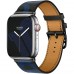 Apple Watch Hermès Series 7 GPS + Cellular 41mm Silver Stainless Steel Case (MKLK3) with Noir/Bleu Electrique Swift Leather (MKFR3)