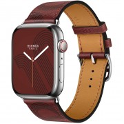 Apple Watch Hermès Series 7 GPS + Cellular 41mm Silver Stainless Steel Case (MKLK3) with Rouge H/Noir Swift Leather (MKFU3)