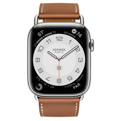 Apple Watch Hermès Series 7 GPS + Cellular 45mm Silver Stainless Steel Case (MKMG3) with Gold Swift Leather (MKGH3)