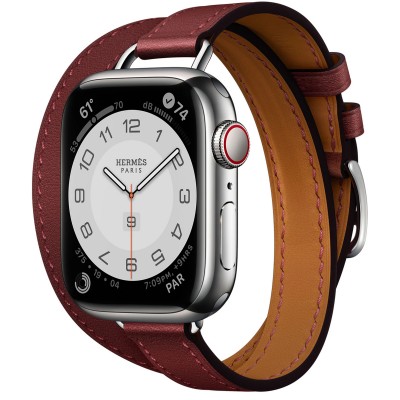 Apple Watch Hermès Series 7 GPS + Cellular 41mm Silver Stainless Steel Case (MKLK3)  with Rouge H Attelage Double Tour (MKG23)