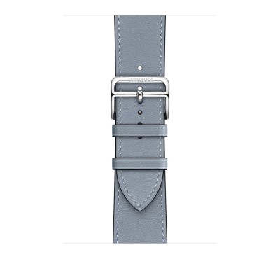 Apple Watch Hermès Series 7 GPS + Cellular 41mm Silver Stainless Steel Case (MKLK3) with Bleu Lin Swift Leather Single Tour (MKFP3)