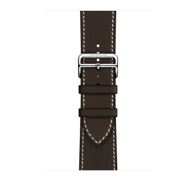 Apple Watch Hermès Series 7 GPS + Cellular 45mm Silver Stainless Steel Case (MKMG3) with Ebene Barenia Leather Single Tour Deployment Buckle (MTQG2)