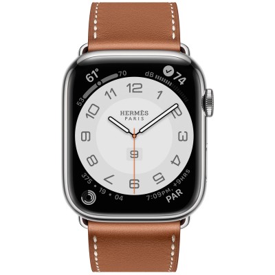 Apple Watch Hermès Series 7 GPS + Cellular 41mm Silver Stainless Steel Case with Gold Single Tour (MKHN3)