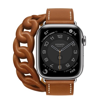 Apple Watch Hermès Series 7 GPS + Cellular 41 Silver Stainless Steel Case (MKLK3) with Gourmette Double Tour (MKFV3)