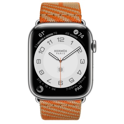 Apple Watch Hermès Series 7 GPS + Cellular 41mm Silver Stainless Steel Case (MKLK3) with Kraft/Orange Jumping Single Tour (MKGL3)