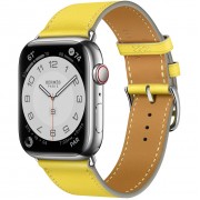 Apple Watch Hermès Series 7 GPS + Cellular 41mm Silver Stainless Steel Case (MKLK3) with Lime Swift Leather Single Tour (MKFQ3)