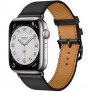 Apple Watch Hermès Series 7 GPS + Cellular 45mm Silver Stainless Steel Case (MKMG3) with Noir Swift Leather Single Tour (MX2R2)