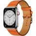 Apple Watch Hermès Series 7 GPS + Cellular 41mm Silver Stainless Steel Case (MKLK3) with Orange Swift Leather Single Tour (MXTM2)