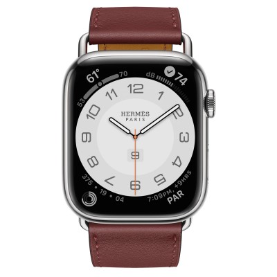 Apple Watch Hermès Series 7 GPS + Cellular 45mm Silver Stainless Steel Case (MKMG3) with Rouge H Swift Leather (MKGJ3)