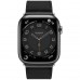 Apple Watch Hermès Series 7 GPS + Cellular 45mm Space Black Stainless Steel Case (MKMH3) with Noir Swift Leather Single Tour Deployment Buckle (MHLU3)