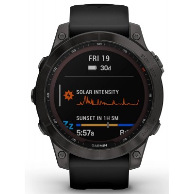 Смарт-часы Garmin Fenix 7 Sapphire Solar Carbon Gray DLC Titanium with Black Band (010-02540-20, 010-02540-21)