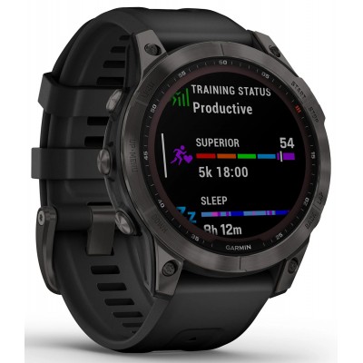 Смарт-часы Garmin Fenix 7 Sapphire Solar Carbon Gray DLC Titanium with Black Band (010-02540-20, 010-02540-21)