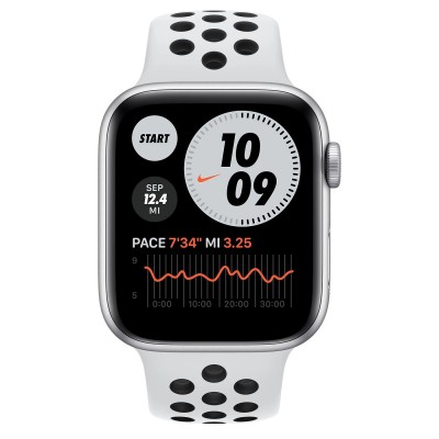 Apple Watch SE Nike GPS + Cellular 44mm Silver Aluminum Case with Pure Platinum/Black Nike Sport Band (MG043, MG083)