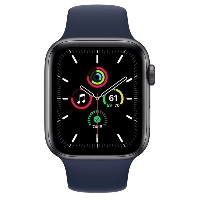 Apple Watch SE GPS 44mm Space Gray Aluminum Case (MYE32) with Deep Navy Sport Band (MYAX2)