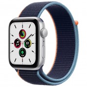 Apple Watch SE GPS 44mm Silver Aluminum Case with Deep Navy Sport Loop (MYE12)