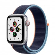 Apple Watch SE GPS + Cellular 40mm Silver Aluminum Case with Deep Navy Sport Loop (MYE92, MYEG2)