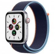 Apple Watch SE GPS + Cellular 44mm Silver Aluminum Case with Deep Navy Sport Loop (MYEN2, MYEW2)