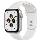 Apple Watch SE GPS + Cellular 44mm Silver Aluminum Case with White Sport Band (MYEM2, MYEV2)