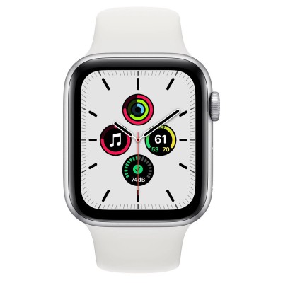 Apple Watch SE GPS + Cellular 44mm Silver Aluminum Case with White Sport Band (MYEM2, MYEV2)