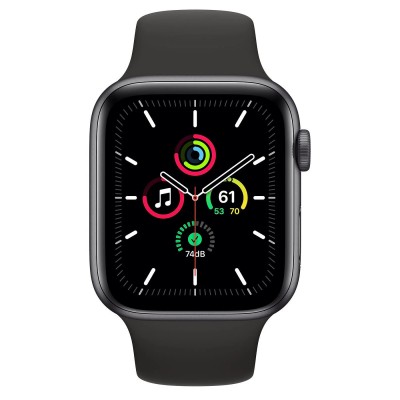 Apple Watch SE GPS + Cellular 44mm Space Gray Aluminum Case with Black Sport Band (MYER2, MYF02)