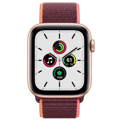 Apple Watch SE GPS + Cellular 44mm Gold Aluminum Case with Plum Sport Loop (MYEQ2, MYEY2)