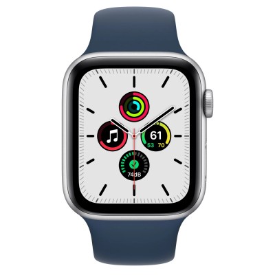 Apple Watch SE GPS + Cellular 44mm Silver Aluminum Case with Abyss Blue Sport Band (MKRJ3, MKRY3)