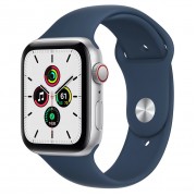 Apple Watch SE GPS + Cellular 44mm Silver Aluminum Case with Abyss Blue Sport Band (MKRJ3, MKRY3)