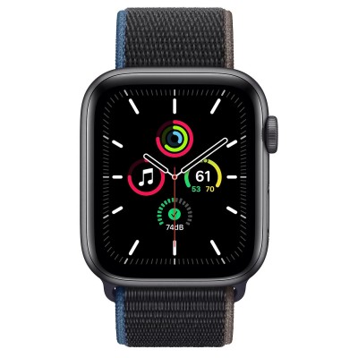 Apple Watch SE GPS 44mm Space Gray Aluminum Case (MYE32) with Charcoal Sport Loop (MYAA2)