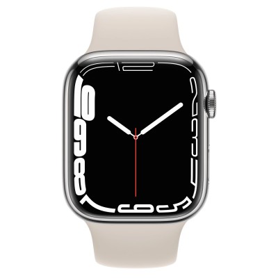 Apple Watch Series 7 GPS + Cellular 45mm Silver Stainless Steel Case with Starlight Sport Band (MKJD3, MKJV3)