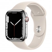 Apple Watch Series 7 GPS + Cellular 41mm Silver Stainless Steel Case with Starlight Sport Band (MKHE3, MKHW3)