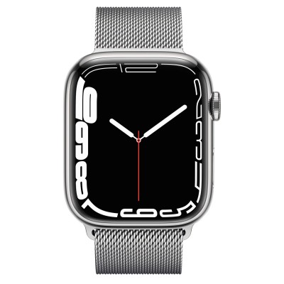 Apple Watch Series 7 GPS + Cellular 45mm Silver Stainless Steel Case with Silver Milanese Loop (MKJE3, MKJW3)