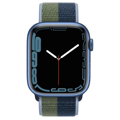Apple Watch Series 7 GPS 45mm Blue Aluminum Case (MKNR3) with Abyss Blue/Moss Green Sport Loop (ML313)